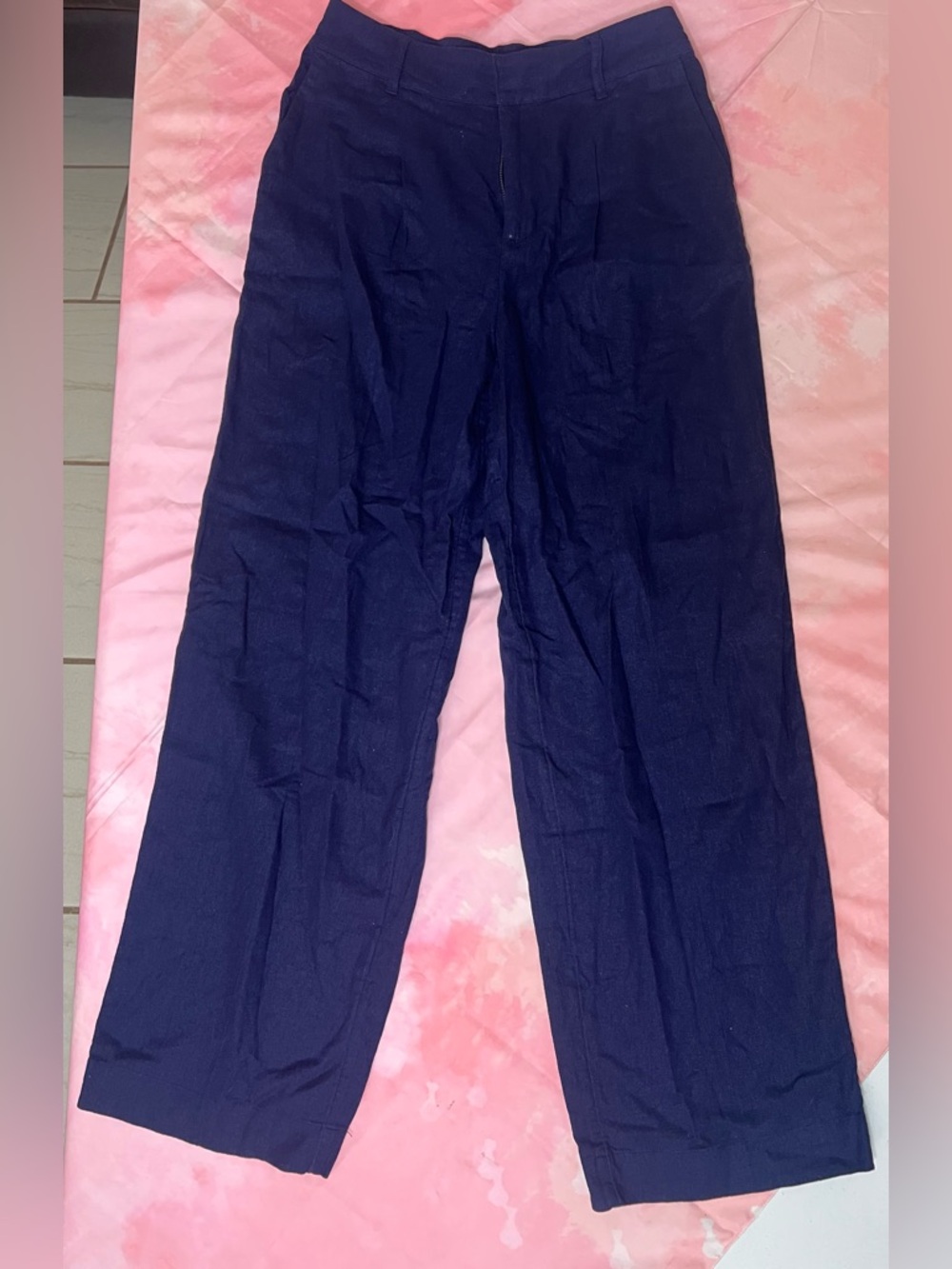 NWT A New Day Pants Womens 6R Blue Linen Blend Elastic Waist High Rise Cropped